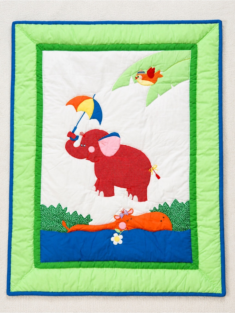 Vintage House of Hatten Appliqué Circus Baby Crib Quilt Elephant Animals 35x46